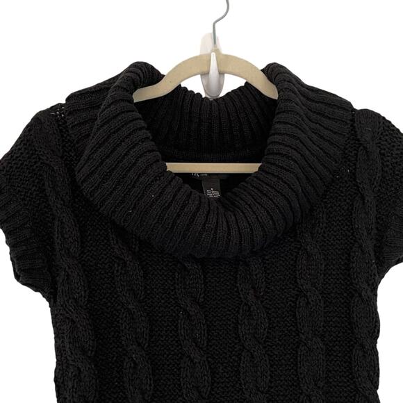 INC Intl Black Short Sleeve Chunky Cable Knit Turtleneck Sweater Dress Size SP - Picture 2 of 9